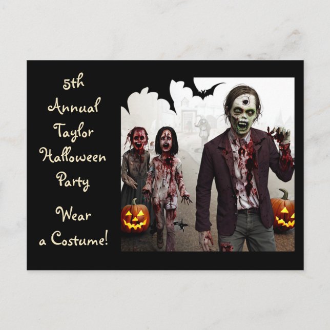 Adult and Children Zombies Halloween Party Invites (Front)