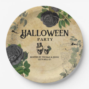Adult Annual Halloween Party Vintage Gothic Skulls Paper Plates