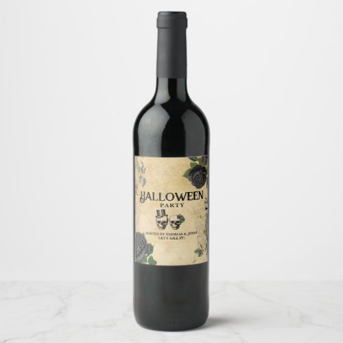 Adult Annual Halloween Party Vintage Gothic Skulls Wine Label