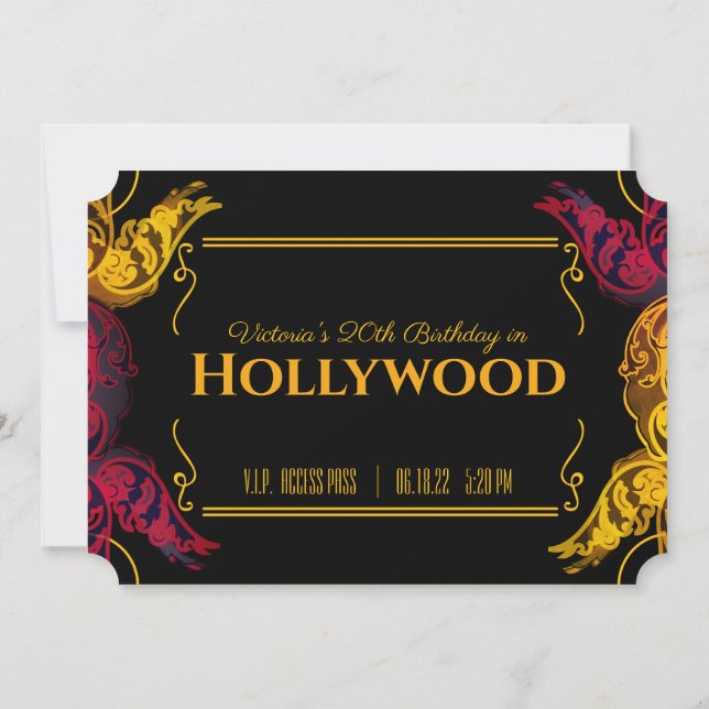 adult ANY AGE old  HOLLYWOOD BIRTHDAY ticket Invitation (Back)