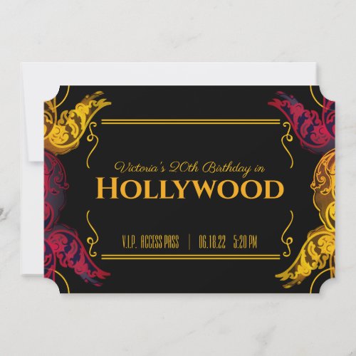 adult ANY AGE old  HOLLYWOOD BIRTHDAY ticket Invitation