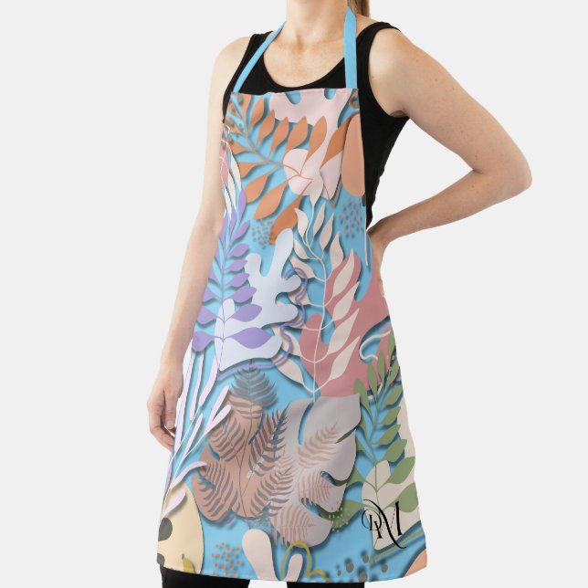 Adult Apron : Abstract Leaves (blue) (Insitu)