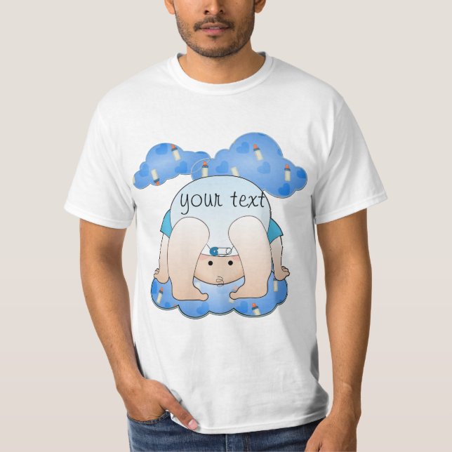Adult Baby Boy Bottles and Clouds - Custom T-Shirt (Front)