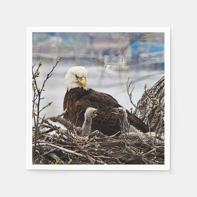 Adult Bald Eagle with eaglets Paper Napkins (Front)