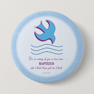 Adult Baptism Dove on Blue Button