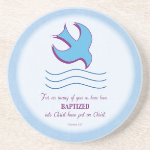 Adult Baptism Dove on Blue Drink Coaster