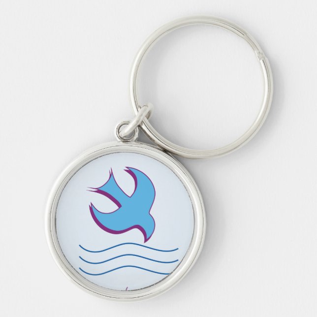 Adult Baptism Dove on Blue Keychain (Front)