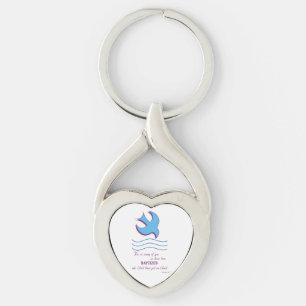 Adult Baptism Dove on Blue Keychain