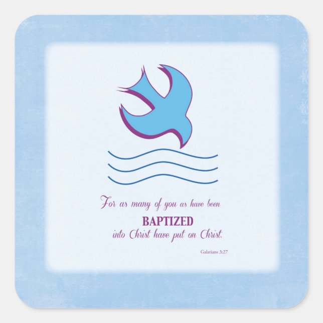Adult Baptism Dove on Blue Square Sticker (Front)
