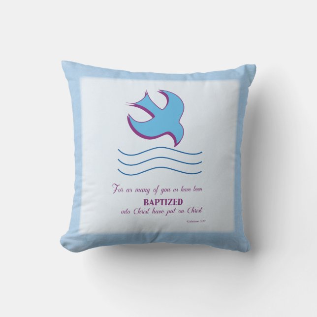 Adult Baptism Dove on Blue Throw Pillow (Front)