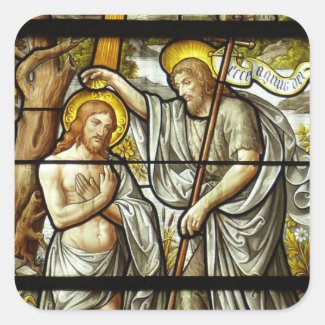 Adult Baptism Jesus John the Baptist Stained Glass Classic Round Sticker
