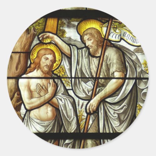 Adult Baptism Jesus John the Baptist Stained Glass Classic Round Sticker