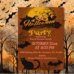 Adult Bats And Cats Halloween Invitation