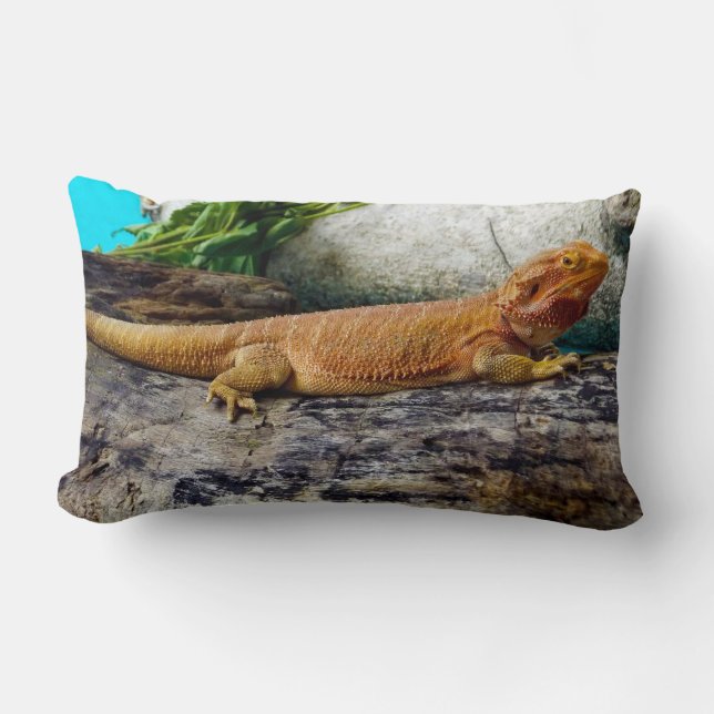 Adult Bearded Dragon Lizard Lumbar Pillow (Front)