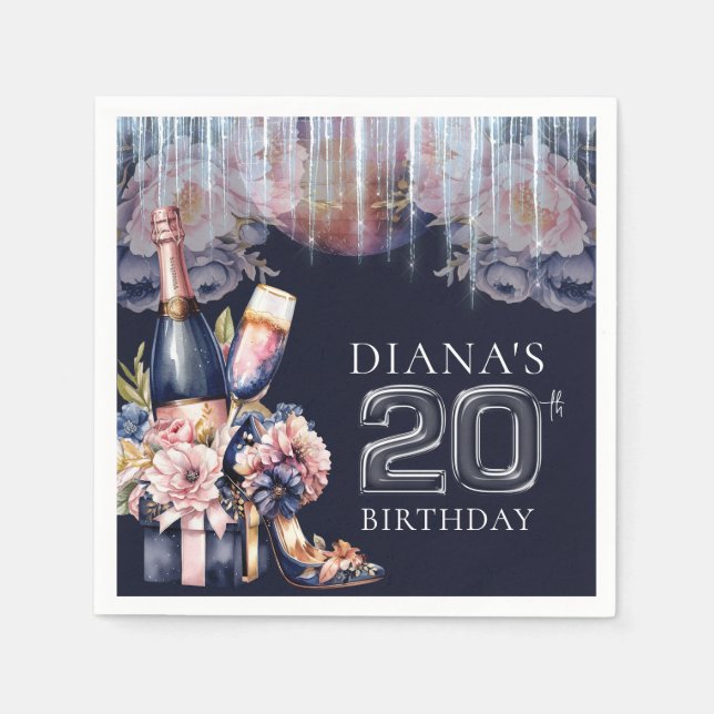 Adult Birthday 20th Personalized Champagne Heels Napkins (Front)