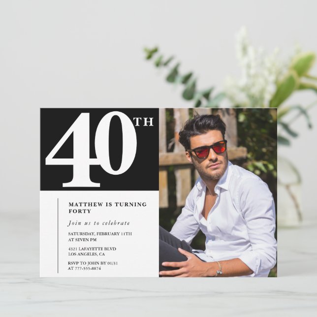 Adult birthday 40th birthday invitation Chic Photo (Standing Front)