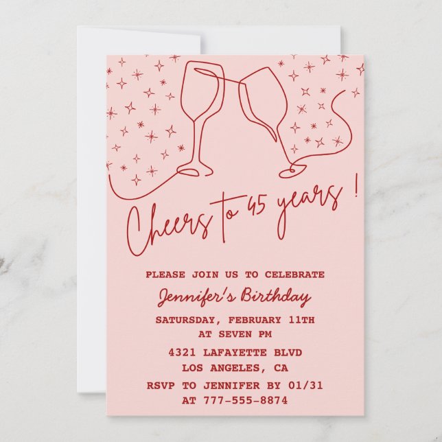 Adult birthday 45th birthday invitation Cheers (Front)