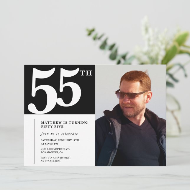 Adult birthday 55th birthday invitation Chic Photo (Standing Front)