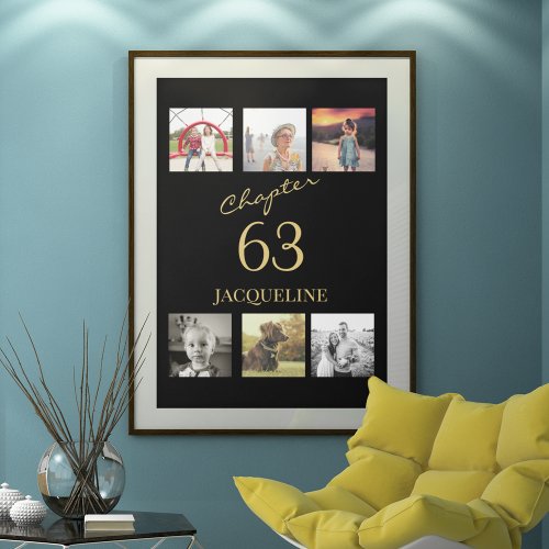 Adult Birthday 6 Photo Black Gold Any Age Poster
