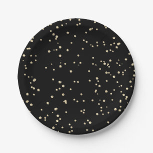 Adult Birthday Black Gold Glitter Paper Plates