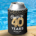 Adult Birthday Cheers to 40 Years Can Cooler<br><div class="desc">Personalized 40th birthday can coolers featuring a stylish black background that can be changed to any color,  glamorous gold sparkly glitter,  forty gold hellium balloons,  and a simple text template that is easy to personalize.</div>