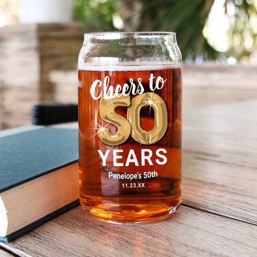 Adult Birthday Cheers to 50 Years Can Glass