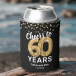 Adult Birthday Cheers to 60 Years Can Cooler<br><div class="desc">Personalized 60th birthday can coolers featuring a stylish black background that can be changed to any color,  glamorous gold sparkly glitter,  sixty gold hellium balloons,  and a simple text template that is easy to personalize.</div>