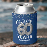 Adult Birthday Cheers to 60 Years Can Cooler<br><div class="desc">Personalized 60th birthday can coolers featuring a stylish navy blue background that can be changed to any color,  glamorous silver sparkly glitter,  sixty silver hellium balloons,  and a simple text template that is easy to personalize.</div>
