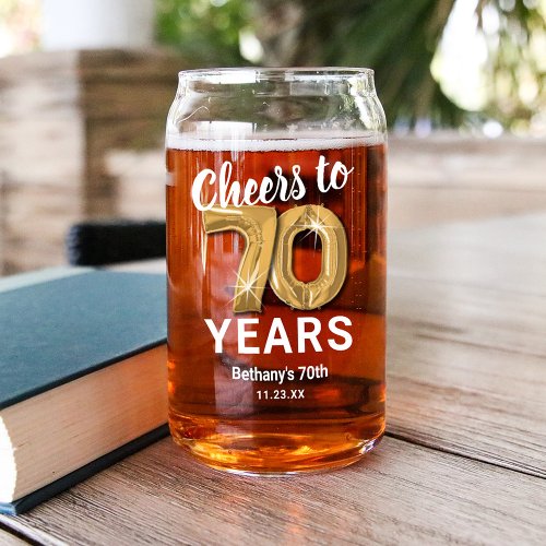 Adult Birthday Cheers to 70 Years Can Glass