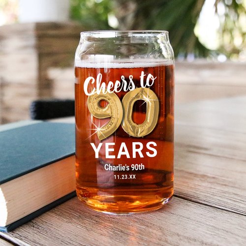 Adult Birthday Cheers to 90 Years Can Glass