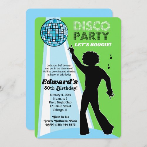 Adult Birthday Disco Party Invitations Lime Green