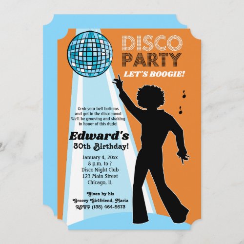 Adult Birthday Disco Party Invitations Orange