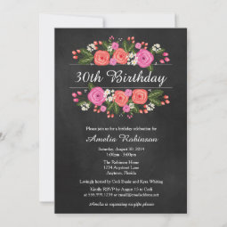 Adult Birthday Invitation Floral Chalkboard Style Invitation Zazzle