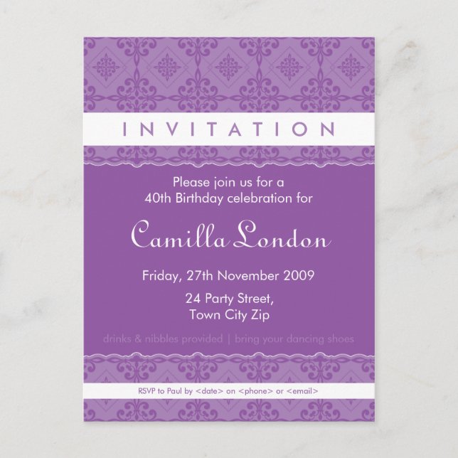 ADULT BIRTHDAY INVITATION :: ornately patterned L1 (Front)
