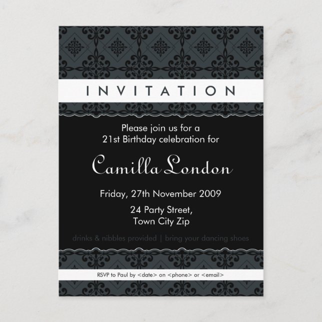 ADULT BIRTHDAY INVITATION :: ornately patterned L3 (Front)