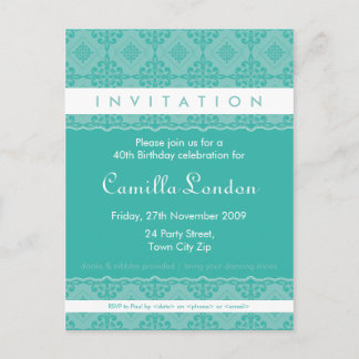 ADULT BIRTHDAY INVITATION :: ornately patterned L4 Postcard