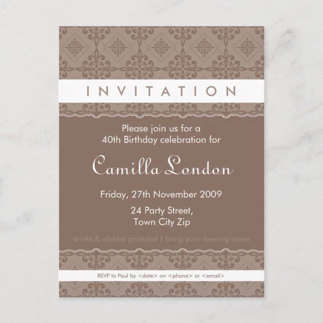 ADULT BIRTHDAY INVITATION :: ornately patterned P6 (Front)