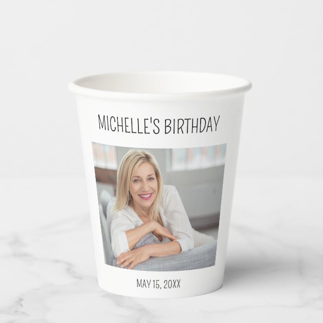 Adult Birthday Name Photo Party Favor Paper Cups (Front)