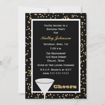 Adult Birthday Party Black And Gold Cheers Invitation by henishouseofpaper at Zazzle