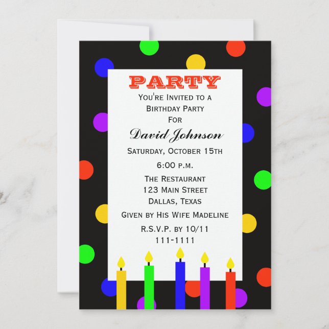 Adult Birthday Party Colorful Candles Invitation (Front)