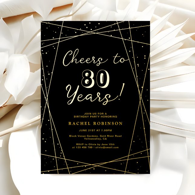 Adult Birthday Party Geometric Black and Gold Foil Invitation (Creator Uploaded)