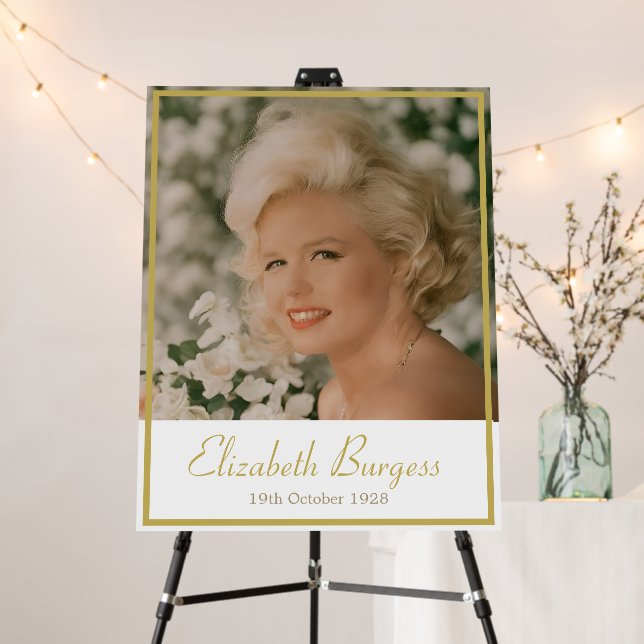 Adult Birthday Photo Simple Elegant 90th Foam Board (In Situ (Stand))