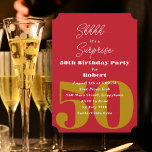 Adult Birthday Red Surprise Party Invitation<br><div class="desc">Red and gold, big age, milestone adult birthday party invitations. Celebrate a milestone birthday (50 is the sample, but works for all ages) with fun and modern invitations. White, modern fonts, with wording set up for a surprise party. At the top, "Shhhh... it's a surprise" with bold, printed text for...</div>