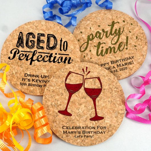 Adult Birthday Round Cork Coasters (Front)
