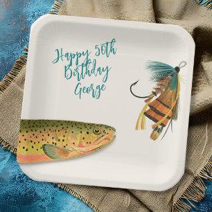 Adult Birthday Trout Fish Paper Plates