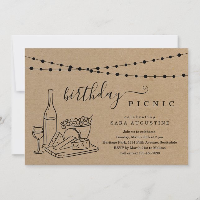 Adult Birthday Wine Picnic Party Invitation (Front)