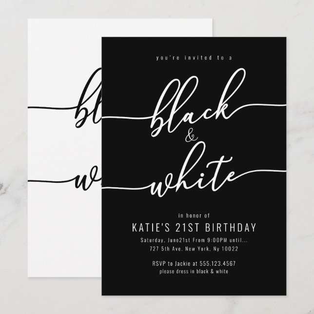Adult, Black and White Party Invitations (Front/Back)