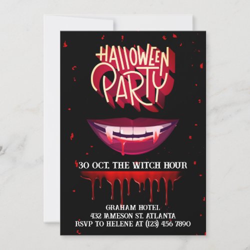 Adult Bloody Vampire Black Halloween Party  Invitation