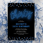Adult Blue Neon 30th Birthday Party Invitation<br><div class="desc">Invite your guests in style with this modern 30th party invitation template. With its classic black background punctuated with a sparkling scattering of confetti and a shimmering blue neon sign stating 'thirty', your special day is sure to start on a high note. The clean, simple celebration template allows for easy...</div>
