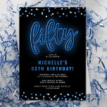 Adult Blue Neon 50th Birthday Party Invitation<br><div class="desc">Modern 50th party invitation template featuring a classic black background,  a scattering of confetti,  a blue neon sign that reads ‘fifty’,  and a simple celebration template that is easy to personalize.</div>